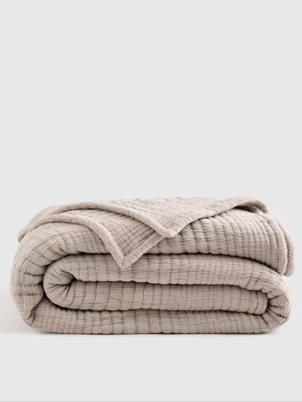 Quince Organic Cotton Channel Stitch Coverlet - taupe